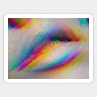 Neon Glitch Lips - Pop Art - Glitchy - Pansexual Flag Colors Sticker